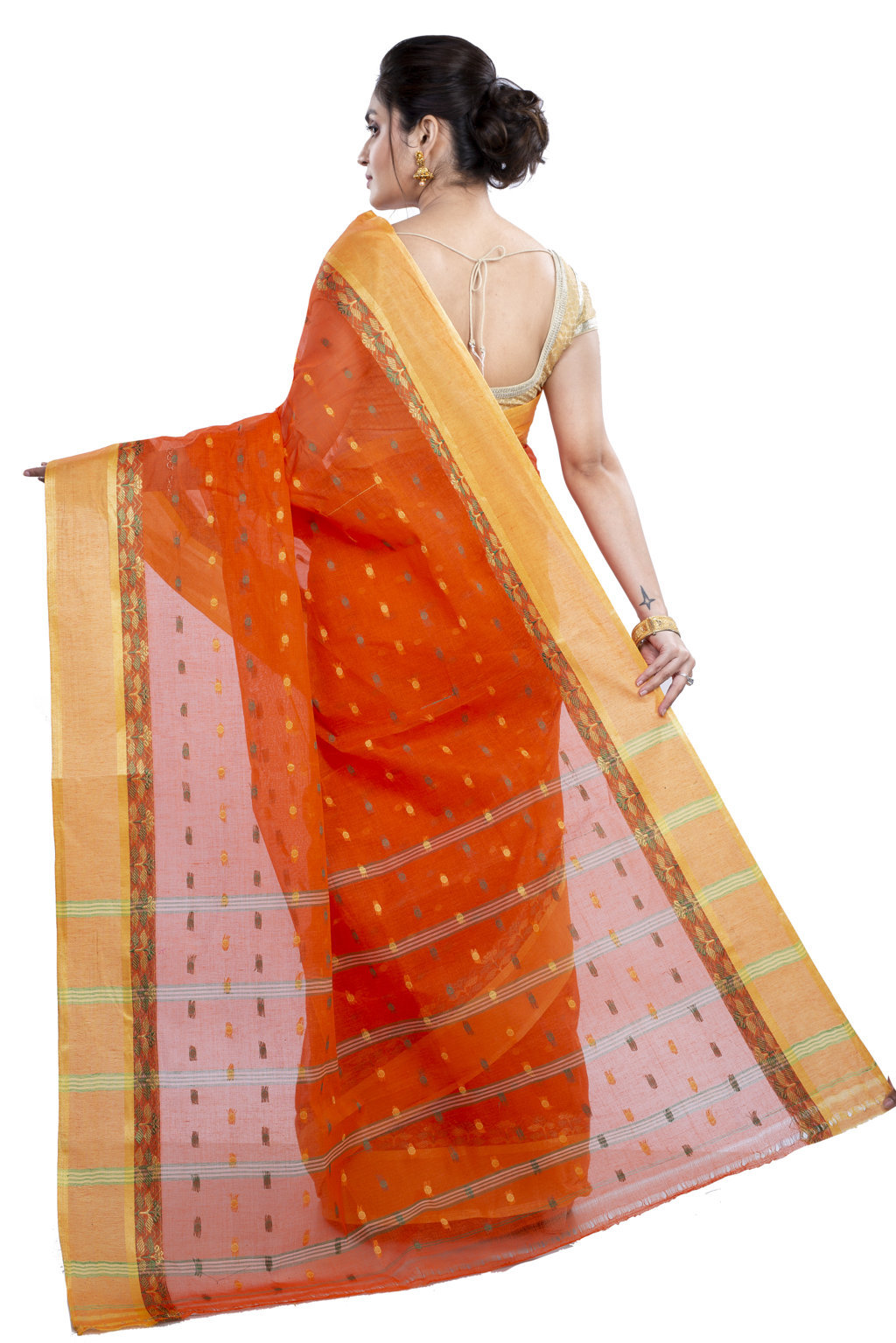 Orange Pure Cotton JoraPata Tant Saree (781)